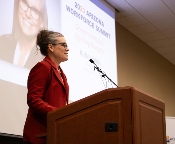 Governor Hobbs speaking at the 2024 Workforce Summit.